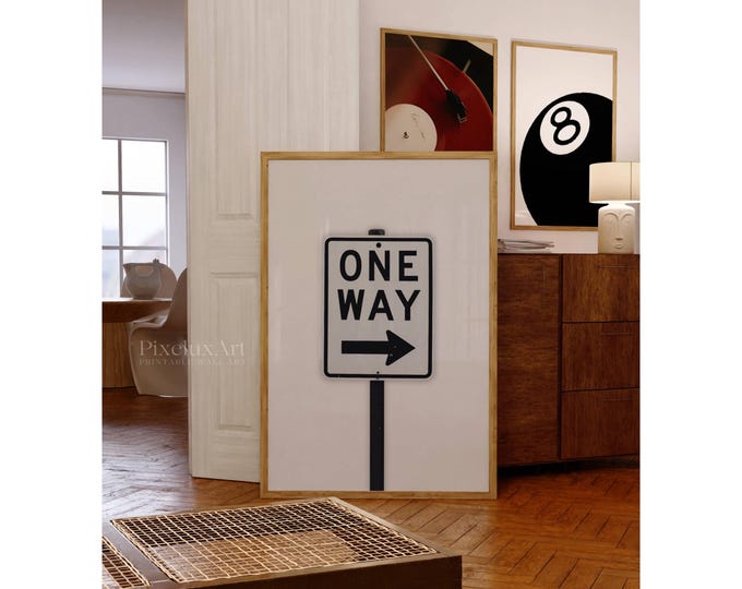 One Way Sign Poster – Funky Retro Wall Art, Black and White…