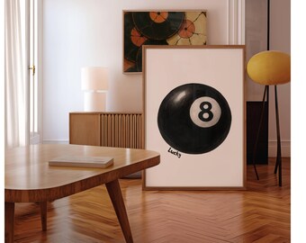 Lucky 8 Ball Print, Pool Ball Print, Vintage Game Room Decor, Luck Wall Art, Billiards Print, Pool Print, Retro Art, Funky Vintage Print, image 4