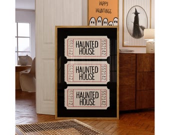 Haunted House Ticket Wall Art – Vintage Spooky Halloween Printable, Retro Haunted Ticket Poster for Rustic Fall Decor, image 4