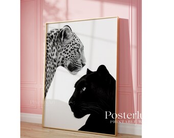 Black Panther & Leopard Wall Art | Minimal Animal Print | Modern Wildlife Decor | Black and White Scandinavian Poster, image 5