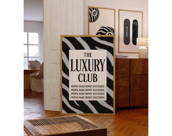 Luxury Club Zebra Print Poster, Black and White Wall Art, Luxury Fashion Print, Hypebeast Aesthetic, Retro Print, Trendy Black White Quote, image 1