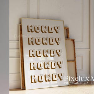 Retro Howdy Print Beige, Western Typography Wall Art, Neutral Aesthetic Poster, Southern Decor, Minimalist Western Print, Rustic Wall Art