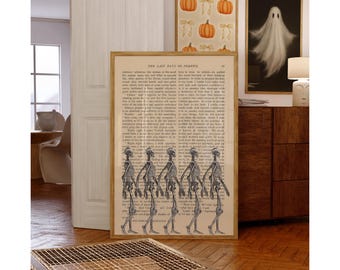 Skeleton Wall Art – Vintage Spooky Halloween Printable on Antique Book Page, Gothic Dark Academia Skeleton Print Decor, image 5