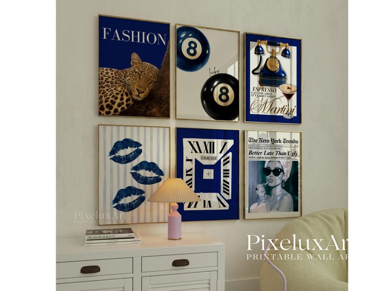 Navy Blue Leopard Wall Art Set