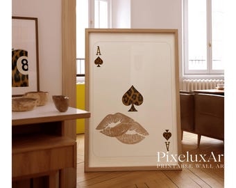 Leopard Ace Card Print, Neutral Beige Wall Art, Playing Card Poster, Soft Aesthetic Ace Print, Girly Room Print, Trendy Wall Art, image 8