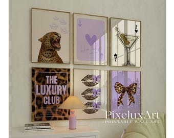 150+ Purple Leopard Wall Art Set, Preppy Room Decor, Y2K Aesthetic Prints, Trendy Gallery Wall Bundle, Coquette Poster, Baddie Room Art, image 4