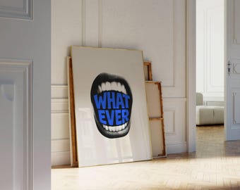 Y2K Feminist Art Print: Navy Blue Collage, "Whatever" Quote (Digital Download), image 4