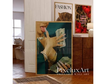 Woman with Money Poster | Y2K Glam Feminine Power Aesthetic Print, High Fashion Empowered Woman Art, Rich Girl Decor | Baddie Poster, image 1