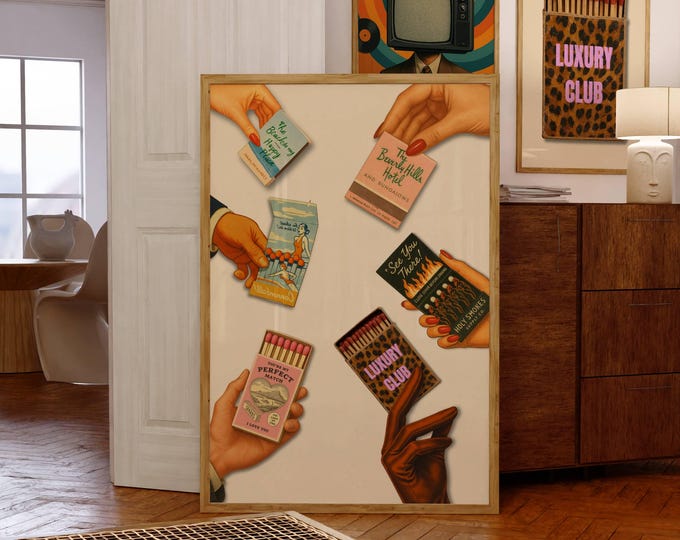 Retro Matchbook Poster, Vintage Matchbox Collage, Funky…