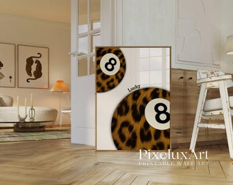 Vintage Leopard 8 Ball Print, Aesthetic Funky Wall Art, Neutral Retro Decor, Retro Collage Apartment Decor, Y2K Apartment Decor, Leopard Art, image 3