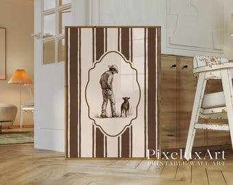 Cowboy and Dog Wall Art | Rustic Western Print | Country Farmhouse Decor | Neutral Printable Poster, image 6