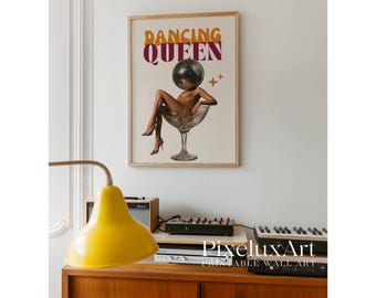 Dancing Queen Retro Wall Art, Disco Ball Head Print, Funky Wall Art, Y2K Aesthetic Print, Trendy Bar Cart & Dorm Decor, Trendy Wall Art, image 9