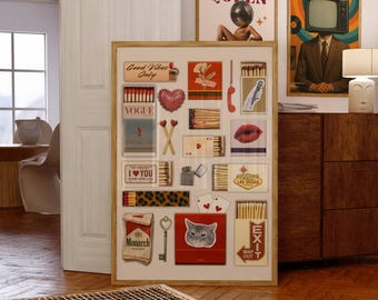 Collage Matchbox Print, Collage Wall Art, Retro Print, Aesthetic Collage Decor, Vintage Poster for Dorm Room, Trendy Wall Art, Vintage Print, image 1