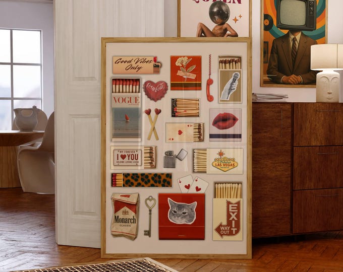 Collage Matchbox Print, Collage Wall Art, Retro Print…