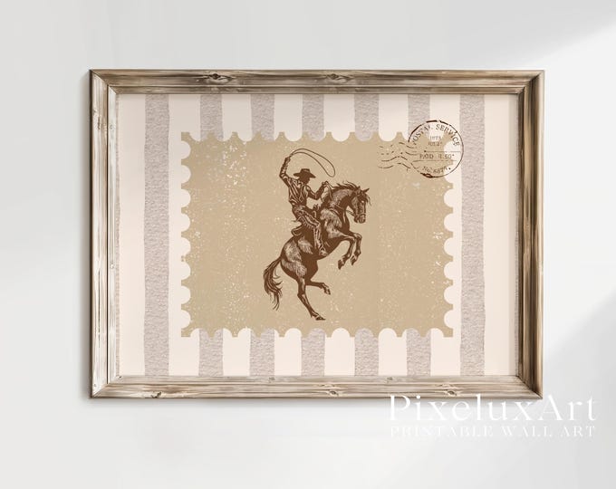 Cowboy Rodeo Poster | Western Wall Art Print | Rustic Stamp…