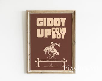 Giddy Up Cowboy Poster, Western Wall Art, Rustic Rodeo Print, Country Boy Decor, Wild West Artwork, Ranch Aesthetic, Vintage Cowboy Art, image 4