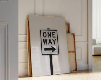One Way Sign Poster – Funky Retro Wall Art, Black and White Street Sign Print, Teen Room Decor, Collage Aesthetic Apartment Print, image 6