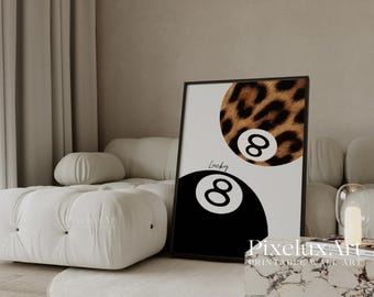 Leopard & Panther Wall Art Set, Red Heels Poster Trio, Lucky 8 Ball Print, Fashion Glam Printable Gallery Wall Decor, image 5