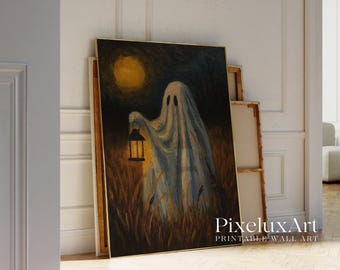 Lantern Ghost Halloween Wall Art – Vintage Spooky Ghost Print, Haunted Night Decor, Gothic Dark Academia Home Decoration, image 5