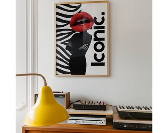 Y2K Fashion Print: Zebra, Red Lips, Pop Art (Digital Download, image 6