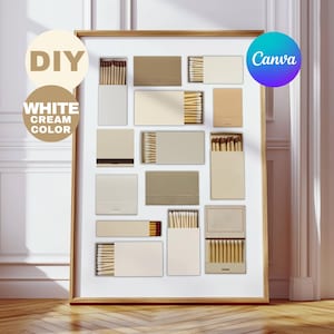 Crème-witte luciferdoosje canvassjabloon • DIY aangepaste bijpassende poster, gepersonaliseerde luciferdoosje, zachte bewerkbare blanco luciferdoosje kunst als cadeau