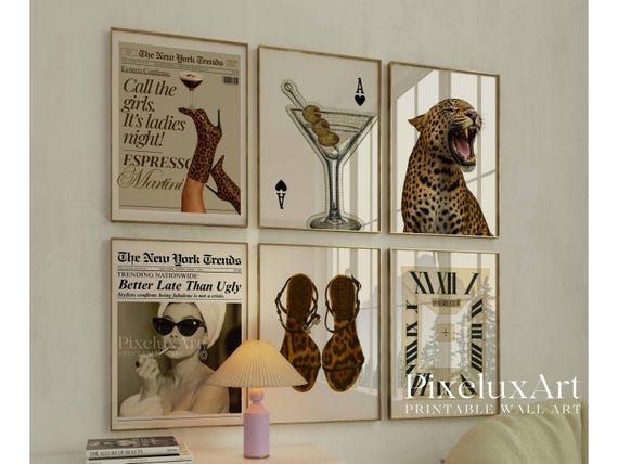 Retro Leopard Wall Art Set – 6 Trendy Posters, Y2K Fashion Decor, Trendy Leopard Print, Aesthetic Dorm & Apartment Decor, Leopard Wall Art