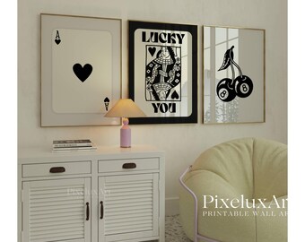 Black and White Gallery Wall Art Set of 6, Dice, Cherry Ball, Star, Ace Card Prints, Aesthetic Chic Apartment Decor, Stylish Fashion Print, image 4