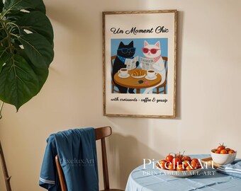 French Café Poster, Croissant & Coffee Cat Print, Cafe Au Lait Poster, Funny Cat Kitchen Art, Cat Wall Decor, Cute Cat Coffee Illustration, image 6