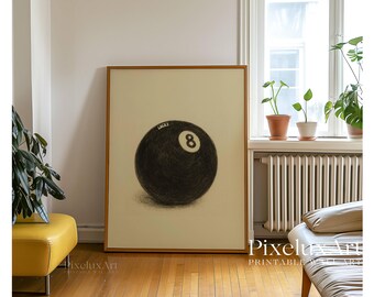 Lucky 8 Ball Wall Art, Retro Printable Poster, Vintage Game Room Decor, Cool Dorm Art, Magic 8 Ball, Trendy Wall Print, Trendy Wall Art, image 6