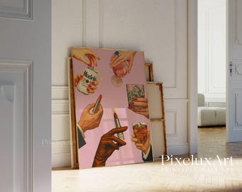 Retro Lipstick Poster, Vintage Girly Bar Cart Art, Trendy Wall Art, Aesthetic Dorm Room Decor, Pink Glam Poster, Trendy Cheers Retro Print, image 4