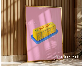Pink Butter Wall Art Print, Cute Food Illustration for Kitchen Decor, Retro Breakfast Poster, Funny Kitchen Art, Gift for Butter Lovers, image 9