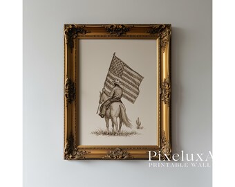 Cowboy American Flag Wall Art | Western Country Print | Rustic Farmhouse Decor | Vintage Cowboy Poster | USA Western Wall Art, image 5