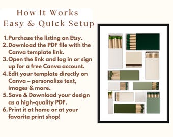 Sage Green Matchbook Canva Template • DIY Custom Matches Poster • Personalized Matchbox Digital Download • Editable Matchbook Blank Art Gift, image 6