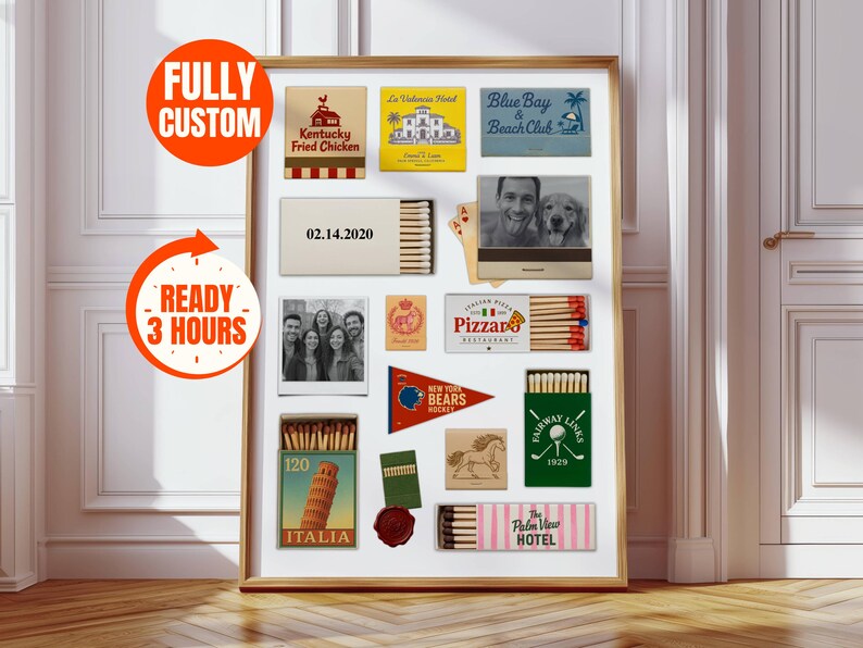 Custom Matchbook Poster – Personalized Matchbox Art, Matchbook Anniversary Gift, Vintage Matchbook Print, Digital Matches Print, Unique Gift