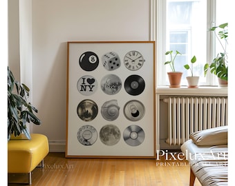 Retro Collage Wall Art, Trendy Wall Art, Y2K Aesthetic Poster, Funky Print with Disco Ball, 8 Ball, Dice, Vinyl, Moon, Vintage Aesthetic Art, image 7