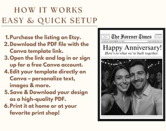 Couples Anniversary Newspaper Poster • Canva Template Newspaper • DIY Newspaper Print for 1st Anniversary Gift, Valentine's Day, Him, Her, image 7