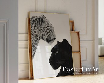 Black Panther & Leopard Wall Art | Minimal Animal Print | Modern Wildlife Decor | Black and White Scandinavian Poster, image 4