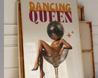 Dancing Queen Retro Wall Art, Disco Ball Head Print, Funky Wall Art, Y2K Aesthetic Print, Trendy Bar Cart & Dorm Decor, Trendy Wall Art, image 4