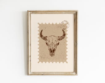 Western Bull Skull Poster | Rustic Country Wall Art | Boho Western Decor | Vintage Desert Print | Southwestern Home Style, image 1