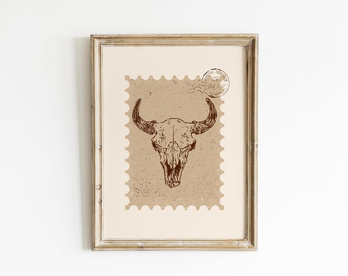 Western Bull Skull Poster | Rustic Country Wall Art | Boho…