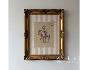 Cowboy on Horse Wall Art | Western Stamp Print | Rustic Country Decor | Vintage Farmhouse Poster | Neutral Western Wall Art, image 6