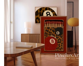 Vintage Leopard 8 Ball Matchbox Print, Red Matchbook Wall Art, Aesthetic Funky Wall Art, Retro Collage Apartment Decor, Preppy Girly Prints, image 6