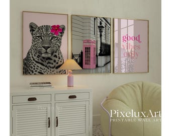 Pink Black Gallery Wall Set, Collage Apartment Print, Pink Gray Y2k Fashion Print, Preppy Stylish & Cool Girl Aesthetic Art for Dorm Room, image 4
