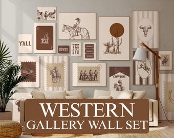 Western Wall Art Set of 18 – Vintage Cowboy Rodeo Printable Decor | Southwestern Farmhouse Wild West Texas Country Style Print