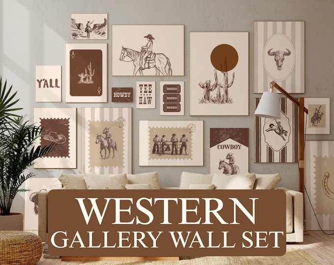 Western Wall Art Set of 18 – Vintage Cowboy Rodeo Printable…