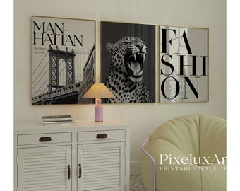 Set of 6 Trendy Black and White Gallery Wall Art, Modern Paris NYC Fashion Poster, Cherry, Leopard Print, Aesthetic Chic Apartment Decor,, image 4