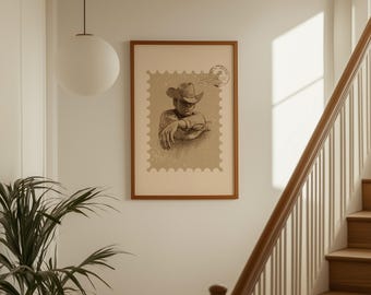 Cowboy Portrait Wall Art | Rustic Western Print | Vintage Country Decor | Neutral Farmhouse Poster, image 1