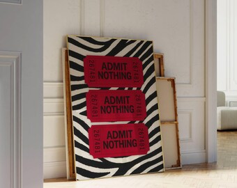 Retro Ticket Print, Ticket Club Wall Art, Funky Zebra College Apartment Print, Red Fashion Poster, Aesthetic  Y2K Girly Print for Teens, image 5