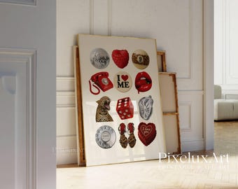 Set of 6 Red Chic Wall Art Prints – Fashion Illustration Poster, Retro Feminine Collage, Leopard Heels Print, Leopard Print, Y2K Fashion Art, image 8