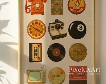 70s Trendy Collage Wall Art, Retro Poster Print, Vintage Wall Art, Digital Illustration, Disco Wall Art, 8 Ball Print, Retro Wall Art,, image 10